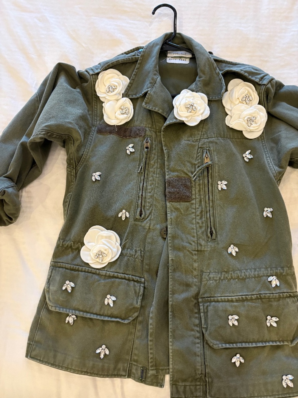 Motel italy military jacket with flower and rhinestone